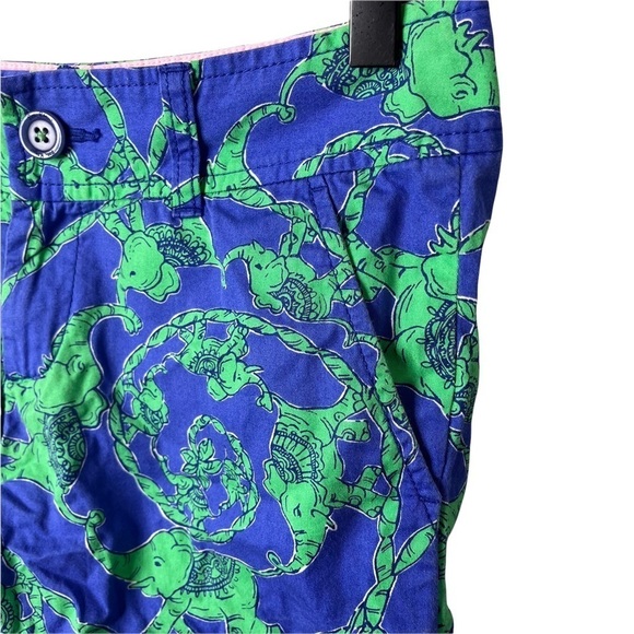 Lilly Pulitzer Callahan Shorts Loopy Elephants Blue Green Size 00 Beach Twill - Picture 4 of 9